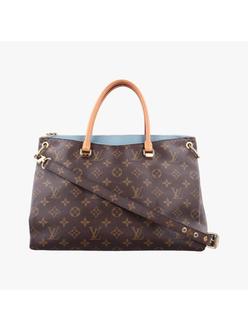 Louis Vuitton Pallas Monogram Brown Blue Ciel Canvas Calfskin Handbag